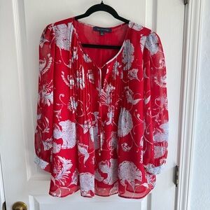 Tommy Hilfiger Pintuck Red Floral Blouse Neck Tie Size L